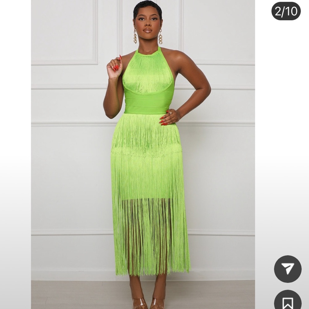 Lime Green Fringe Bandage Dress